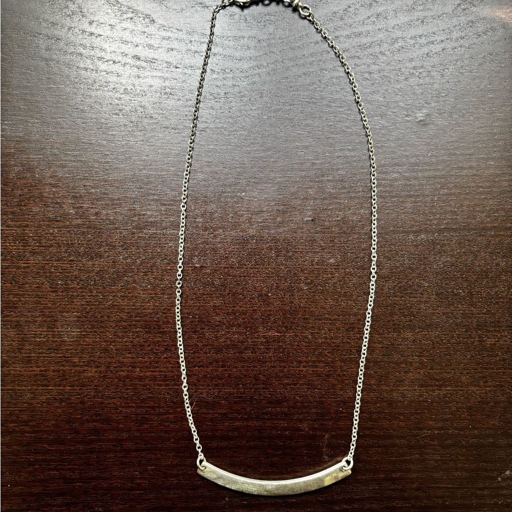 Lucky Brand Silver Curved Bar Pendant Necklace